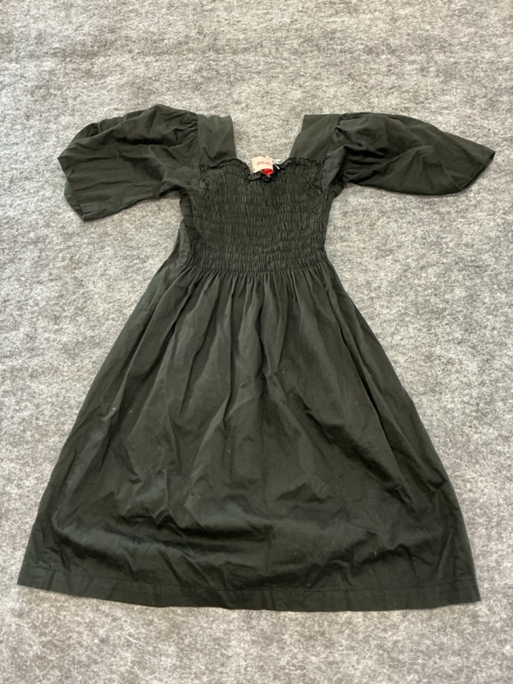 Lisa Says Gah Black Smocked Square-Neck Puff Sleeve Midi Dress Size S - Picture 3 of 3